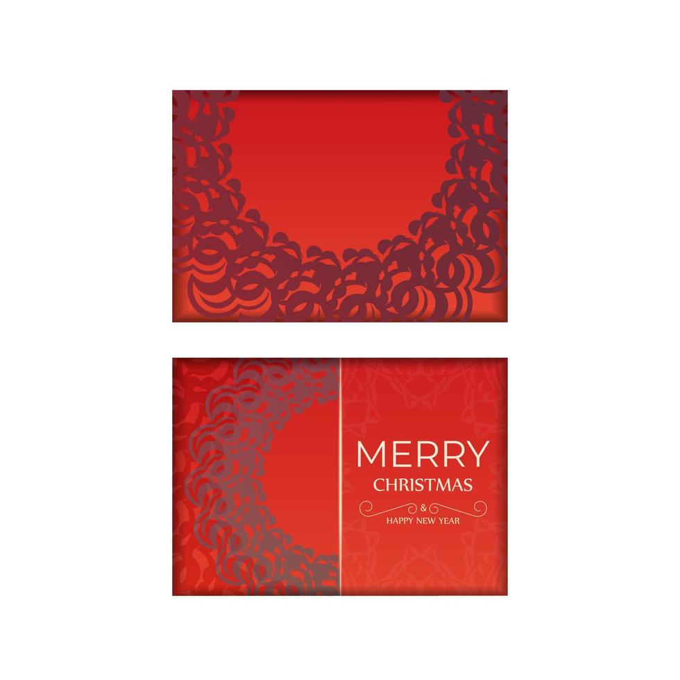 Red Color Happy New Year Flyer Template with Abstract Burgundy Ornament vector
