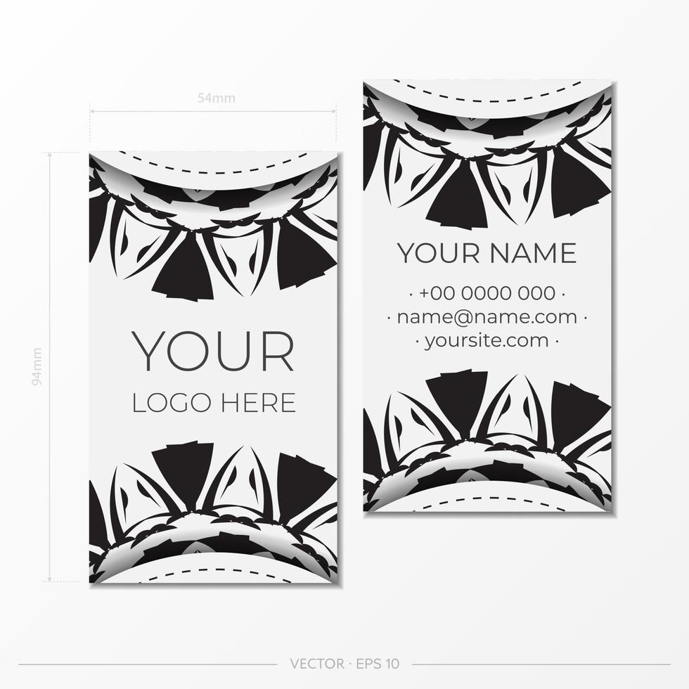 A set of white business cards with black ornaments. Print-ready business card design with space for your text and abstract patterns. vector