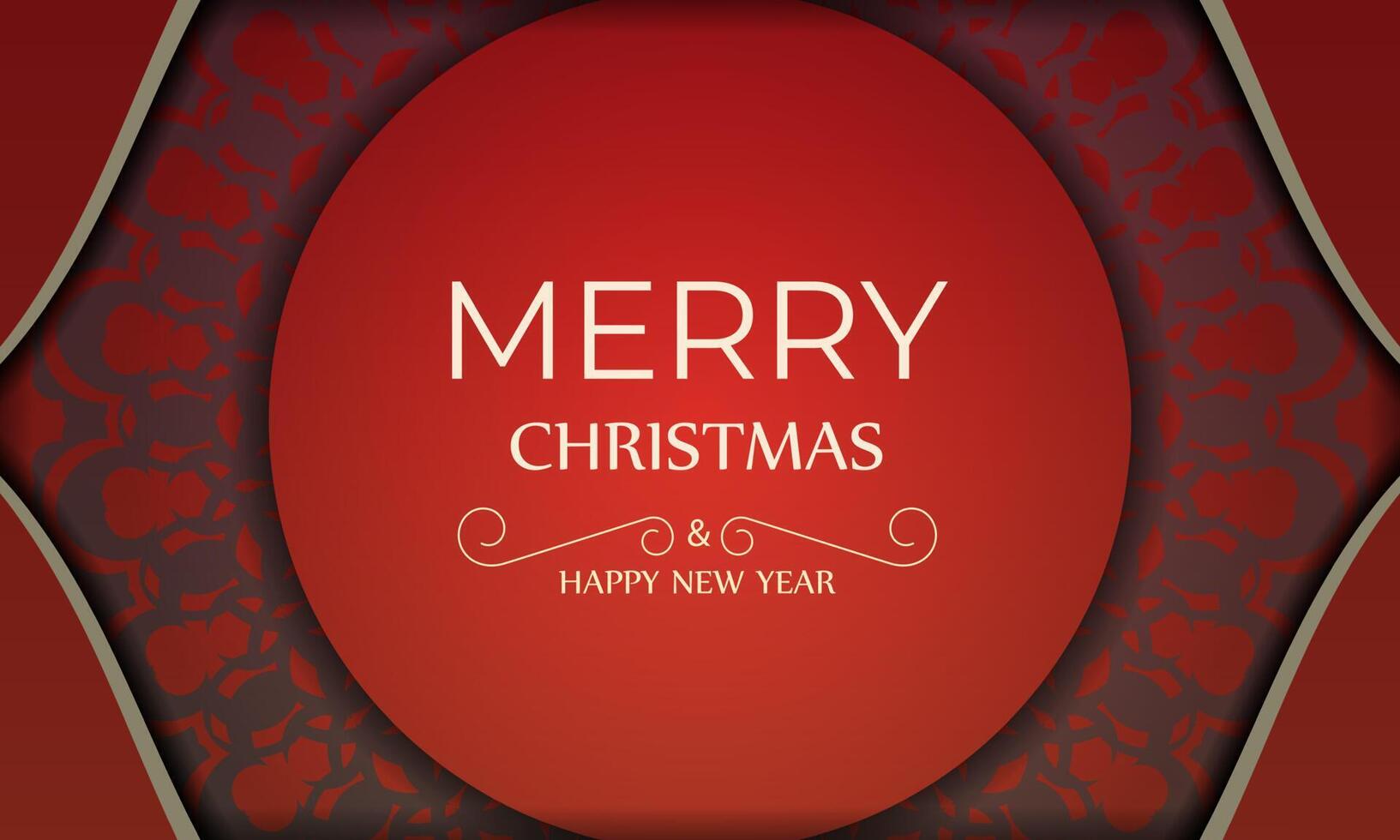 Postcard Template Merry Christmas and Happy New Year Red color with abstract burgundy ornament vector