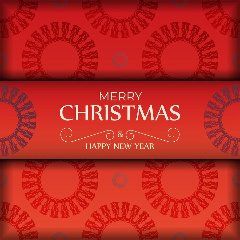 Greeting card for Merry Christmas and Happy New Year in Red with luxury burgundy pattern vector