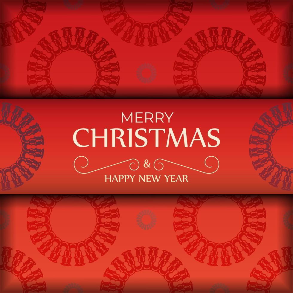 tarjeta de felicitación para feliz navidad y feliz año nuevo en rojo con patrón burdeos de lujo vector