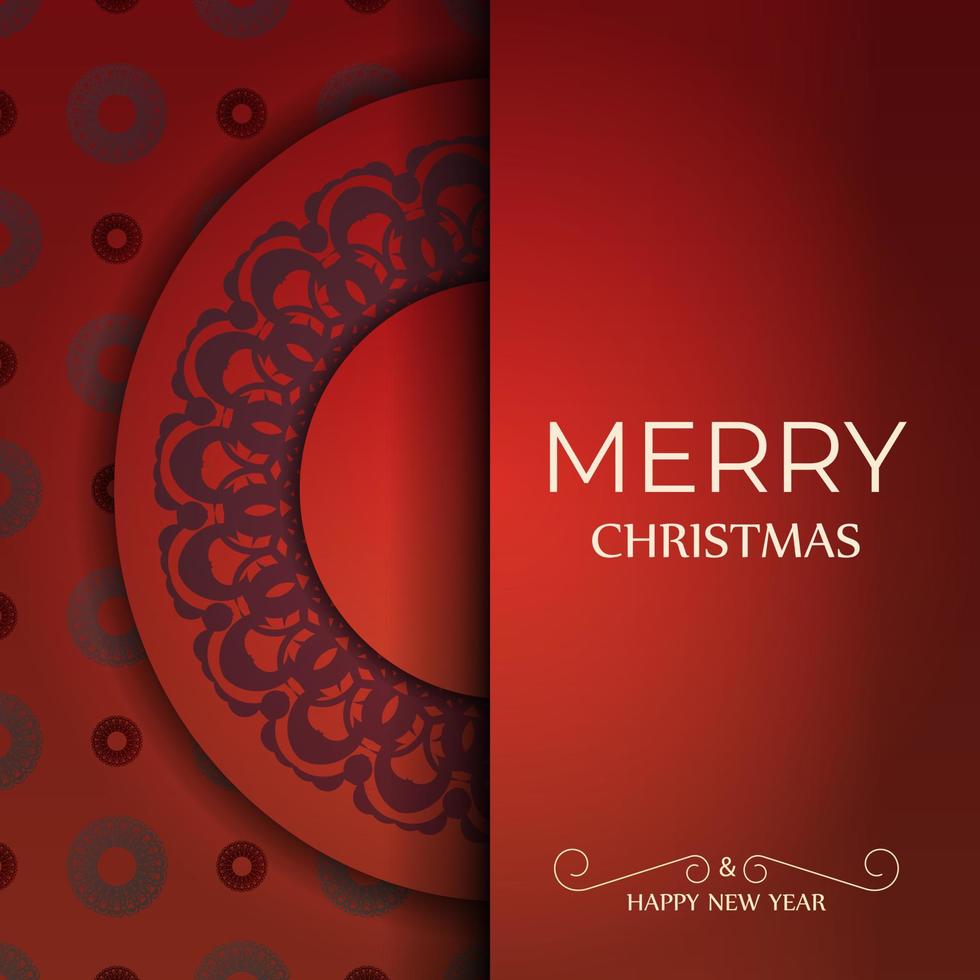 Red Color Happy New Year Brochure with Abstract Burgundy Ornament vector