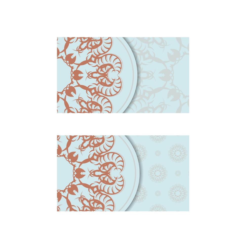Business card in aquamarine color with abstract coral ornament for your contacts. vector