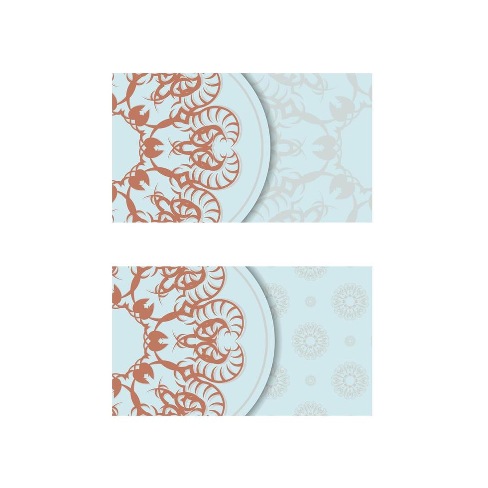 Business card in aquamarine color with abstract coral ornament for your contacts. vector