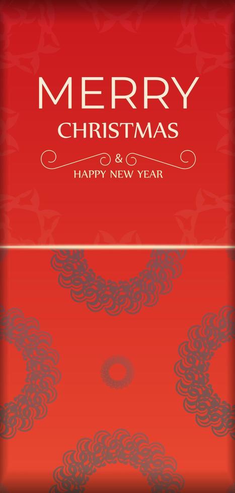 Greeting card template Merry Christmas and Happy New Year Red color with abstract burgundy ornament vector