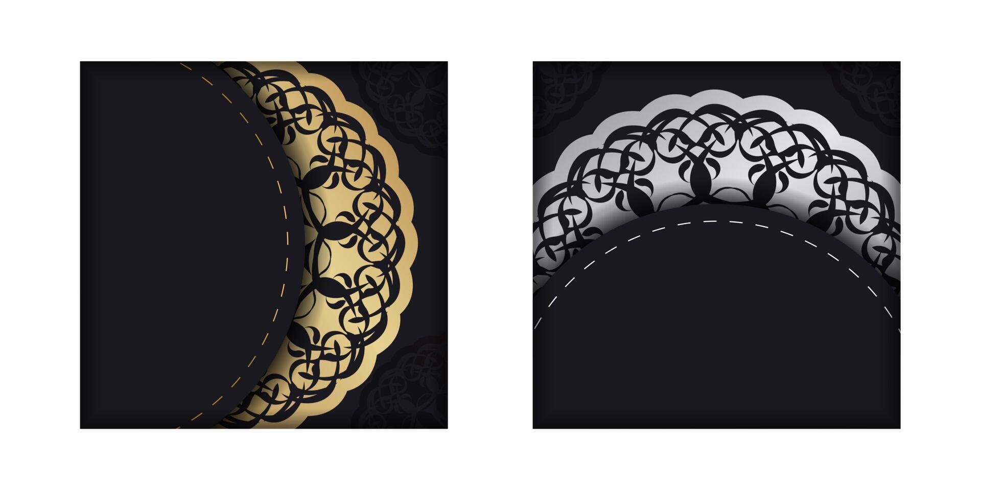 The postcard is in black color with a luxurious gold pattern, ready for printing. vector