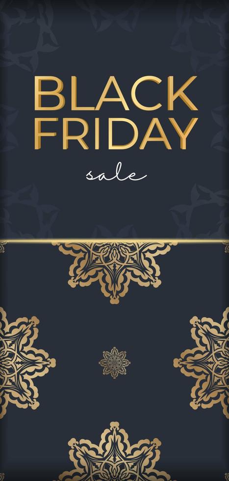 Dark blue black friday sale advertisement template with luxury gold pattern vector