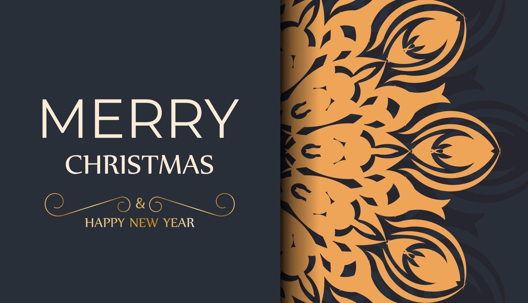 Merry Christmas Greyed out greeting card design with orange patterns. Vector poster Happy new year and winter ornament.