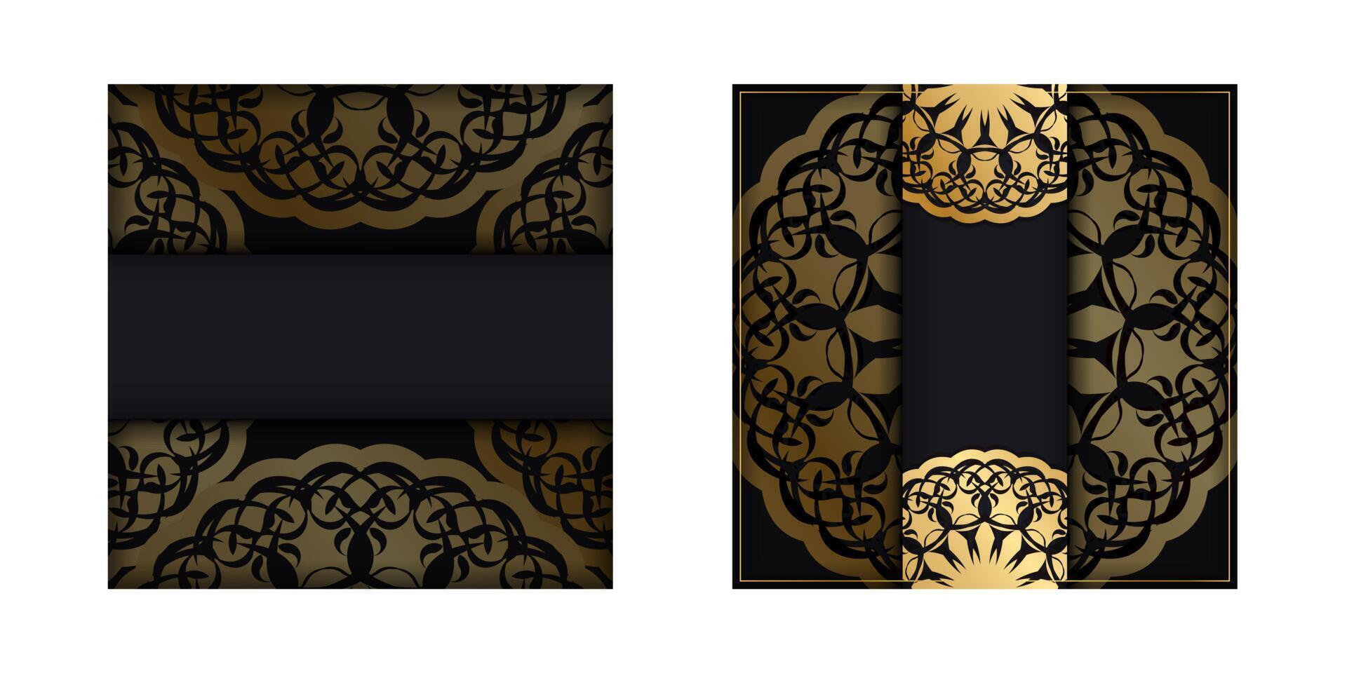 Postcard in black with luxurious gold ornaments for your brand. vector