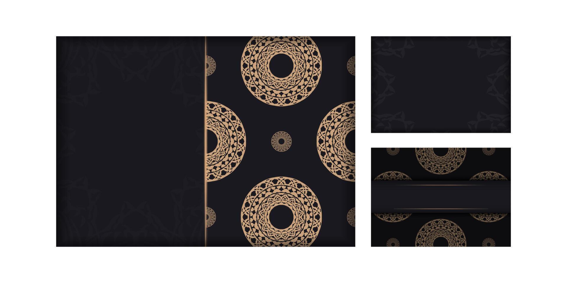 Black color brochure with brown abstract ornament vector