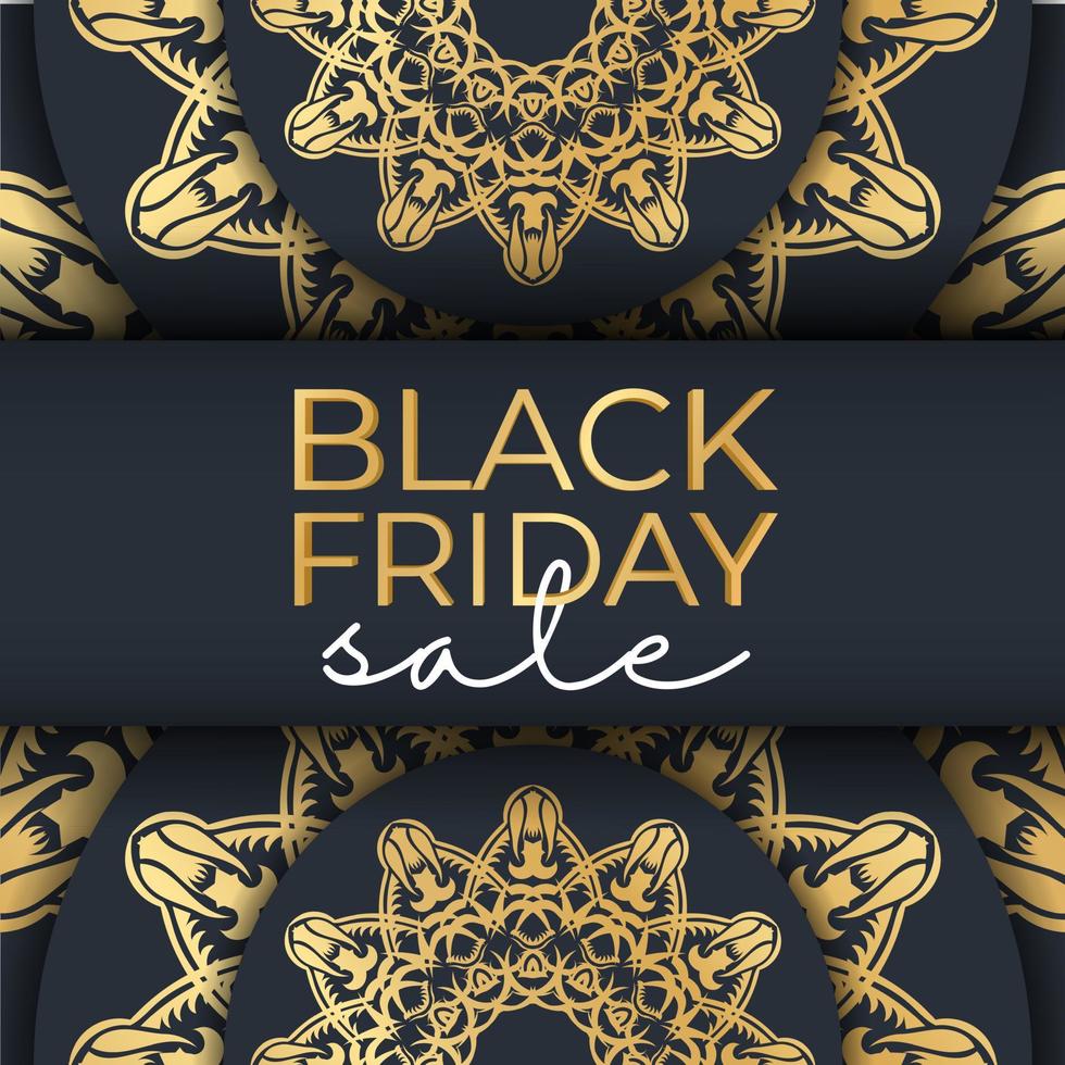Poster Black friday dark blue with geometric gold ornament vector
