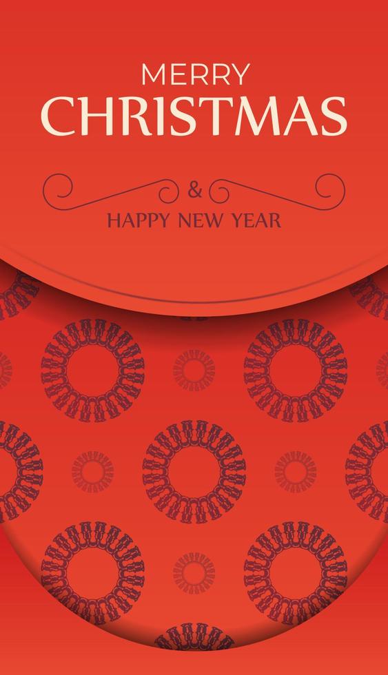 plantilla de folleto de saludo feliz navidad rojo con patrón burdeos vintage vector