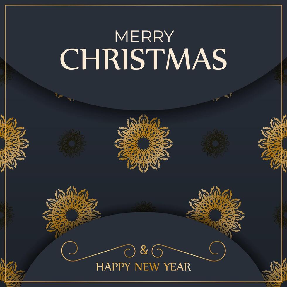 Dark blue happy new year brochure with luxury gold pattern vector