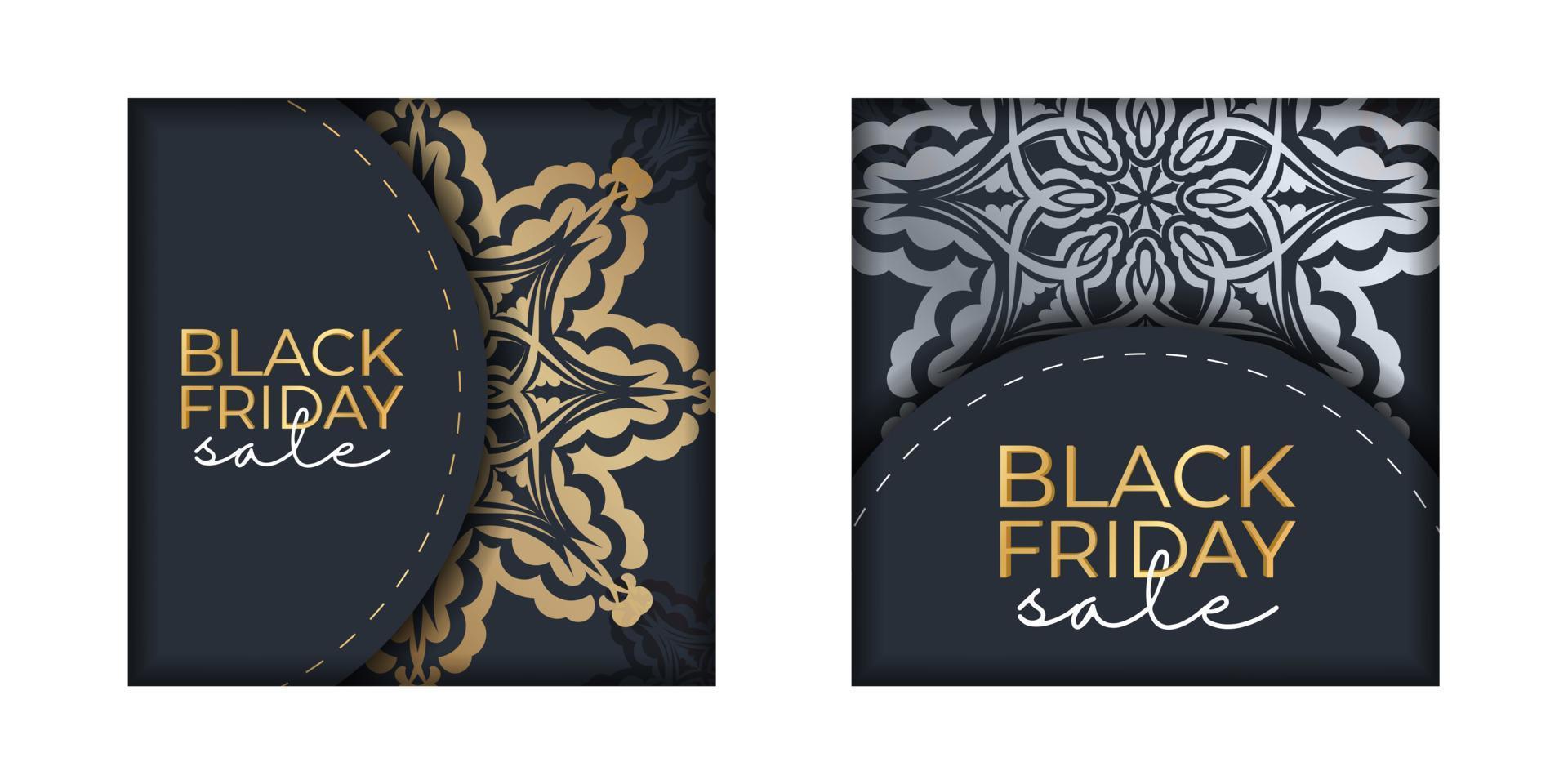 Dark blue black friday sale advertisement template with vintage gold pattern vector