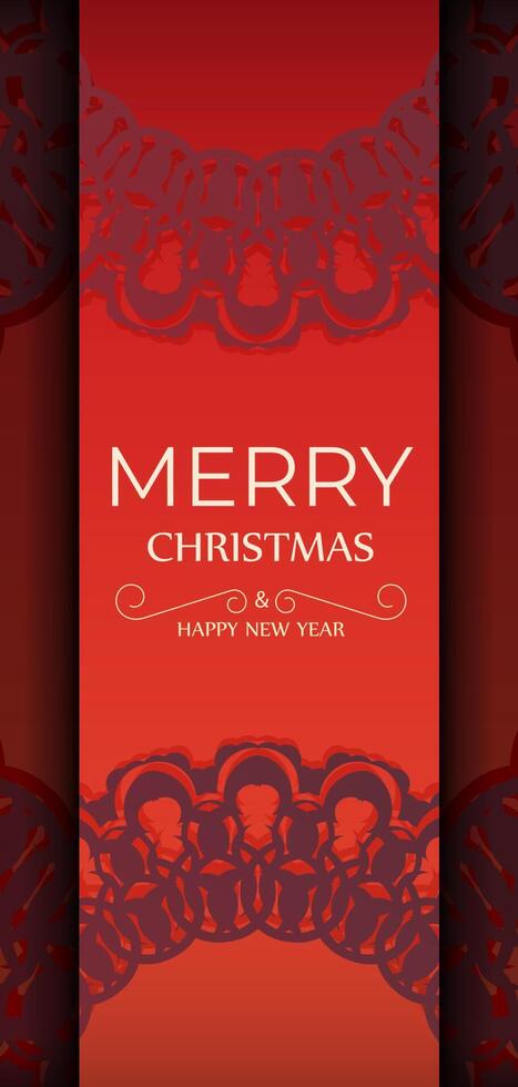 Red Color Happy New Year Holiday Flyer with Abstract Burgundy Pattern vector