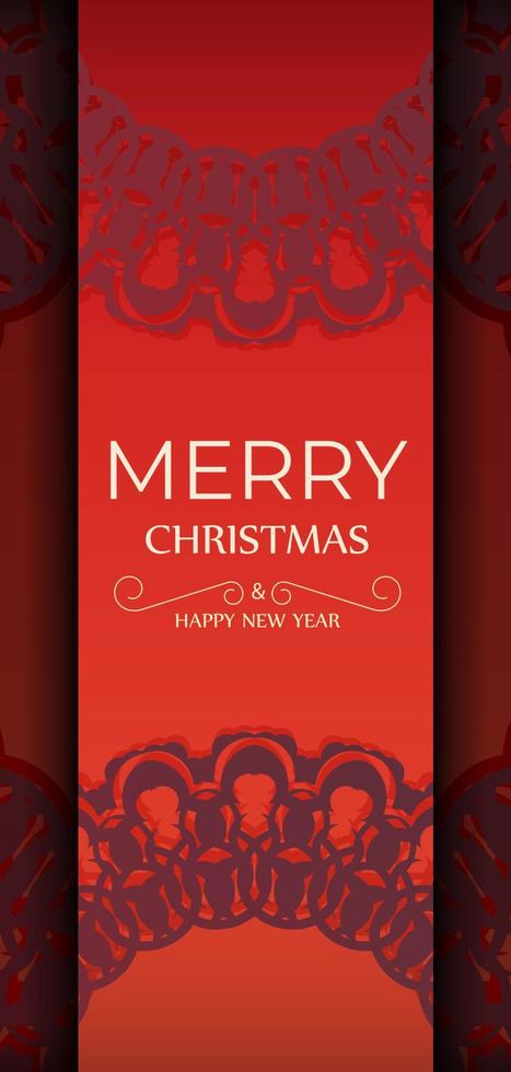 Red Color Happy New Year Holiday Flyer with Abstract Burgundy Pattern vector