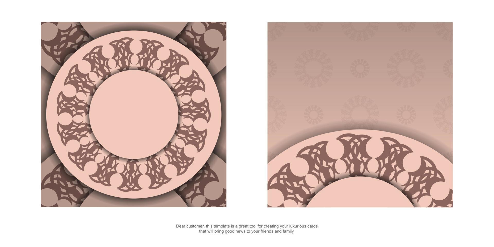 volante de felicitación en color rosa con patrón indio preparado para imprimir. vector