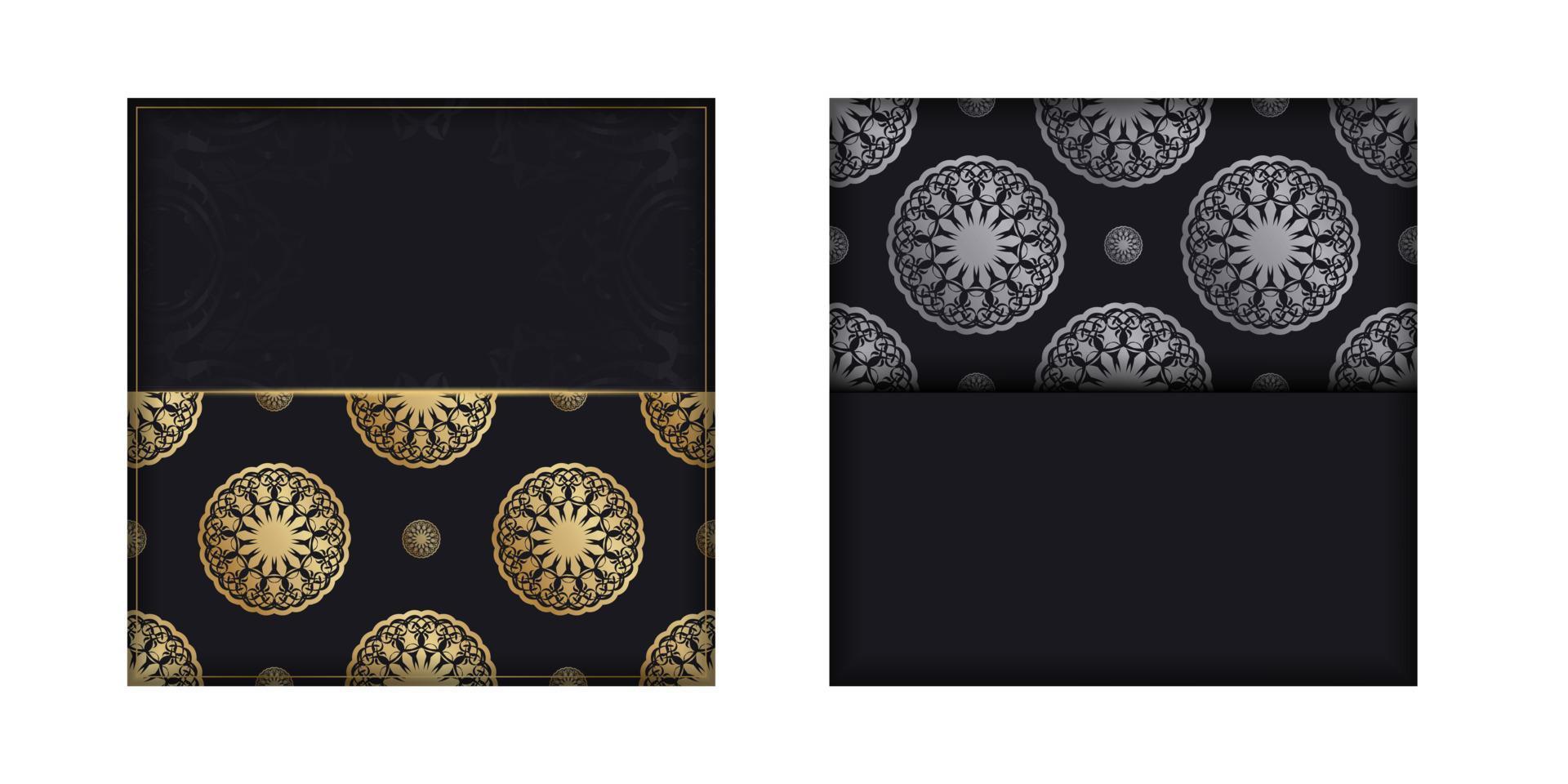 The postcard is in black color with a luxurious gold pattern, ready for printing. vector