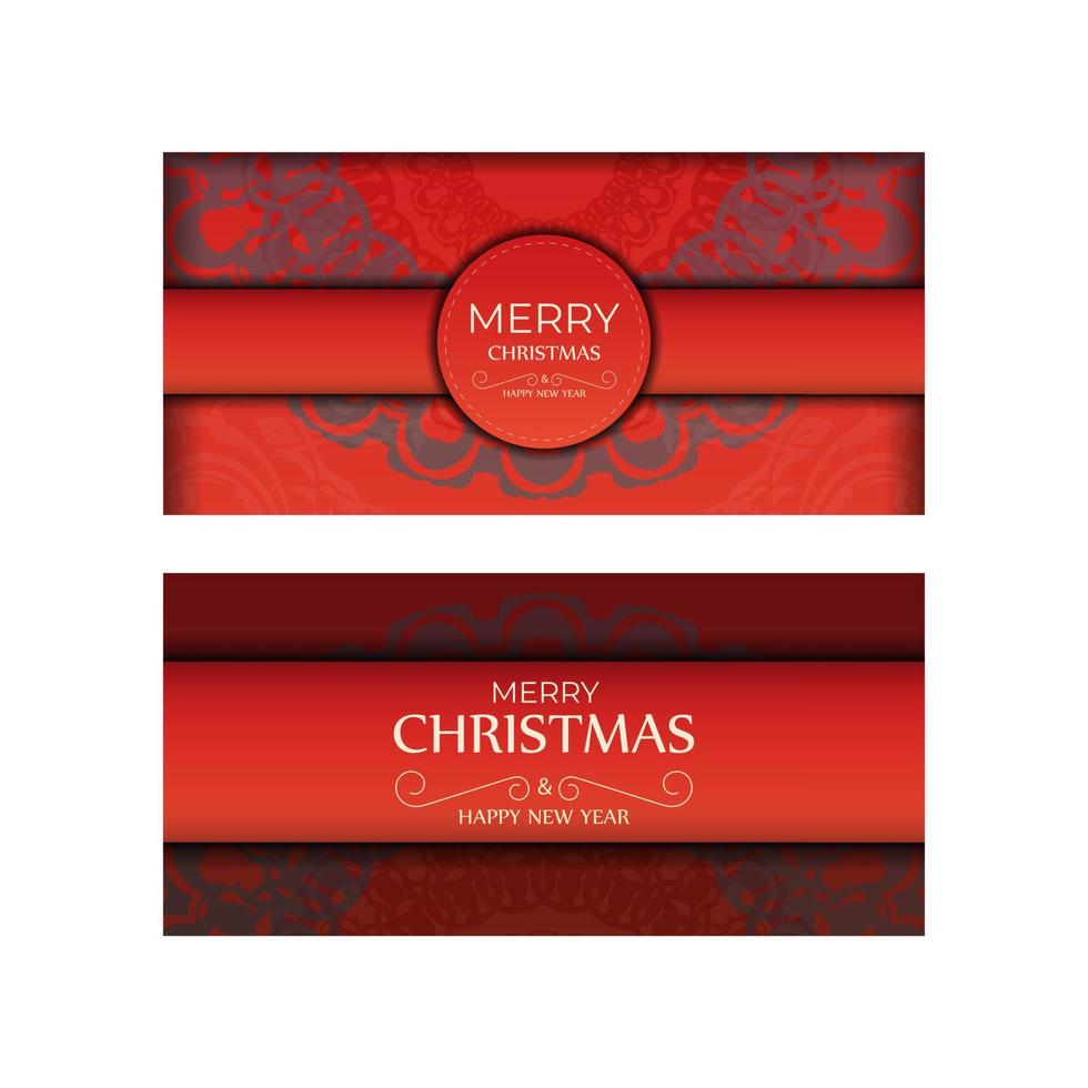 Red Color Merry Christmas Holiday Flyer with Vintage Burgundy Pattern vector