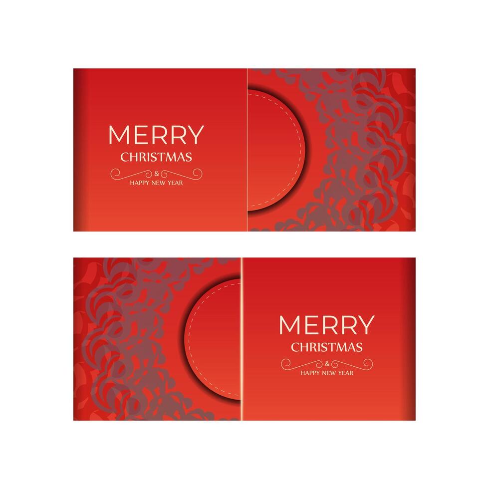 Greeting card template Merry Christmas and Happy New Year Red color with luxury burgundy pattern vector
