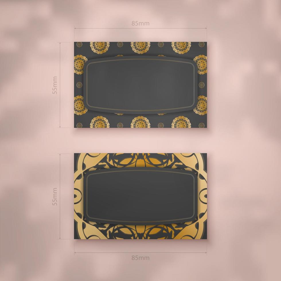 una tarjeta de presentación presentable en negro con un mandala en adornos dorados para tus contactos. vector
