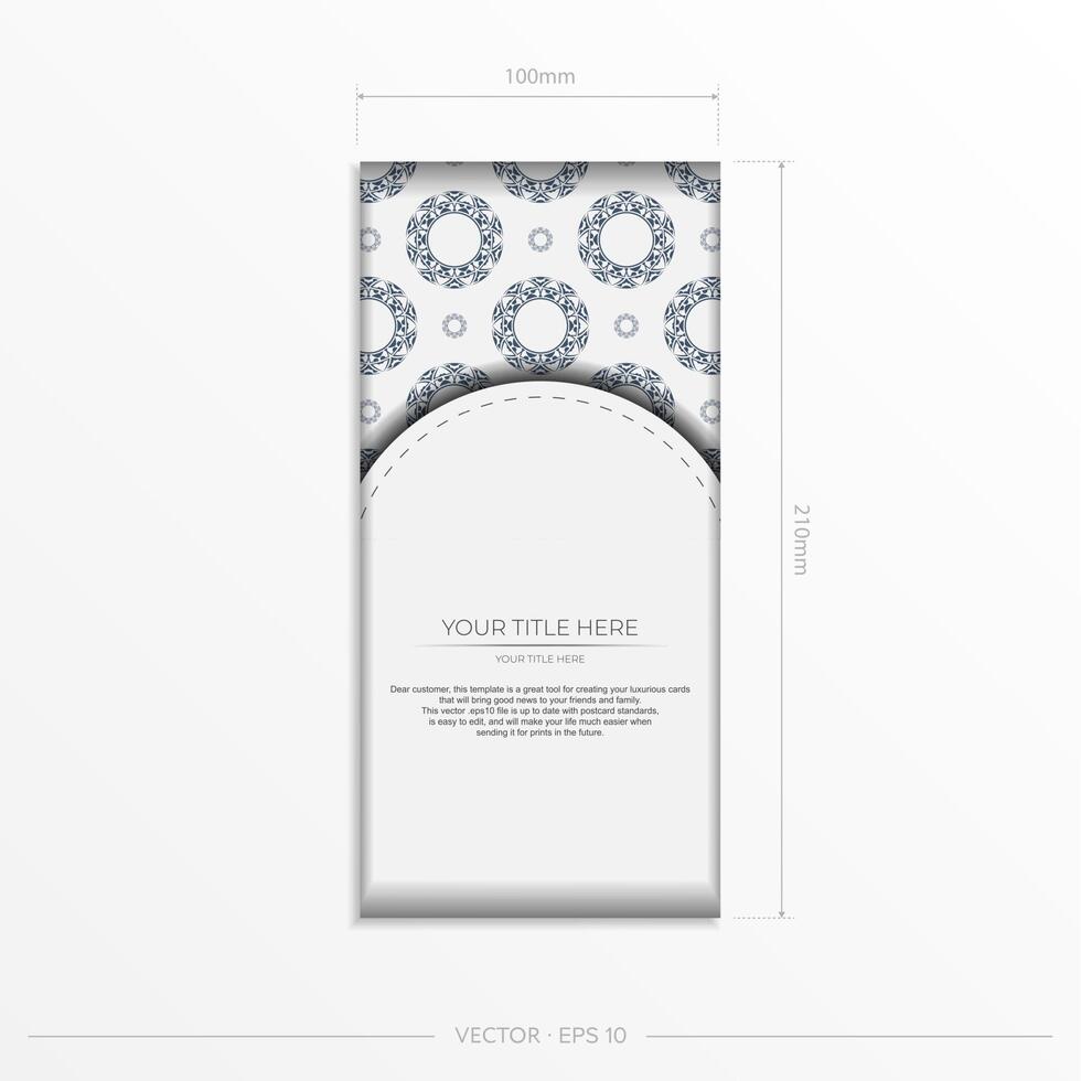 Preparing an invitation with a place for your text and abstract patterns. Luxurious Vector Template for Print Design Postcards White Colors with Patterns.