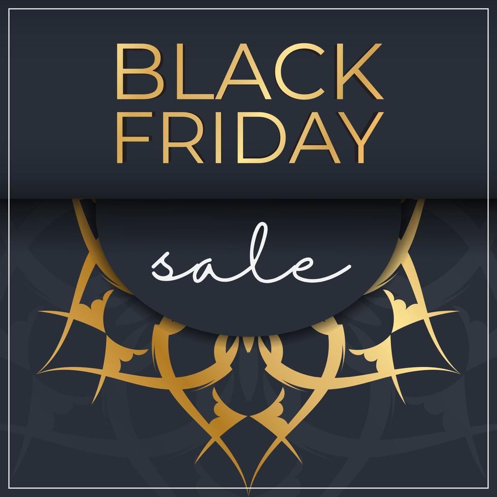 Dark blue black friday sale poster with vintage gold pattern vector