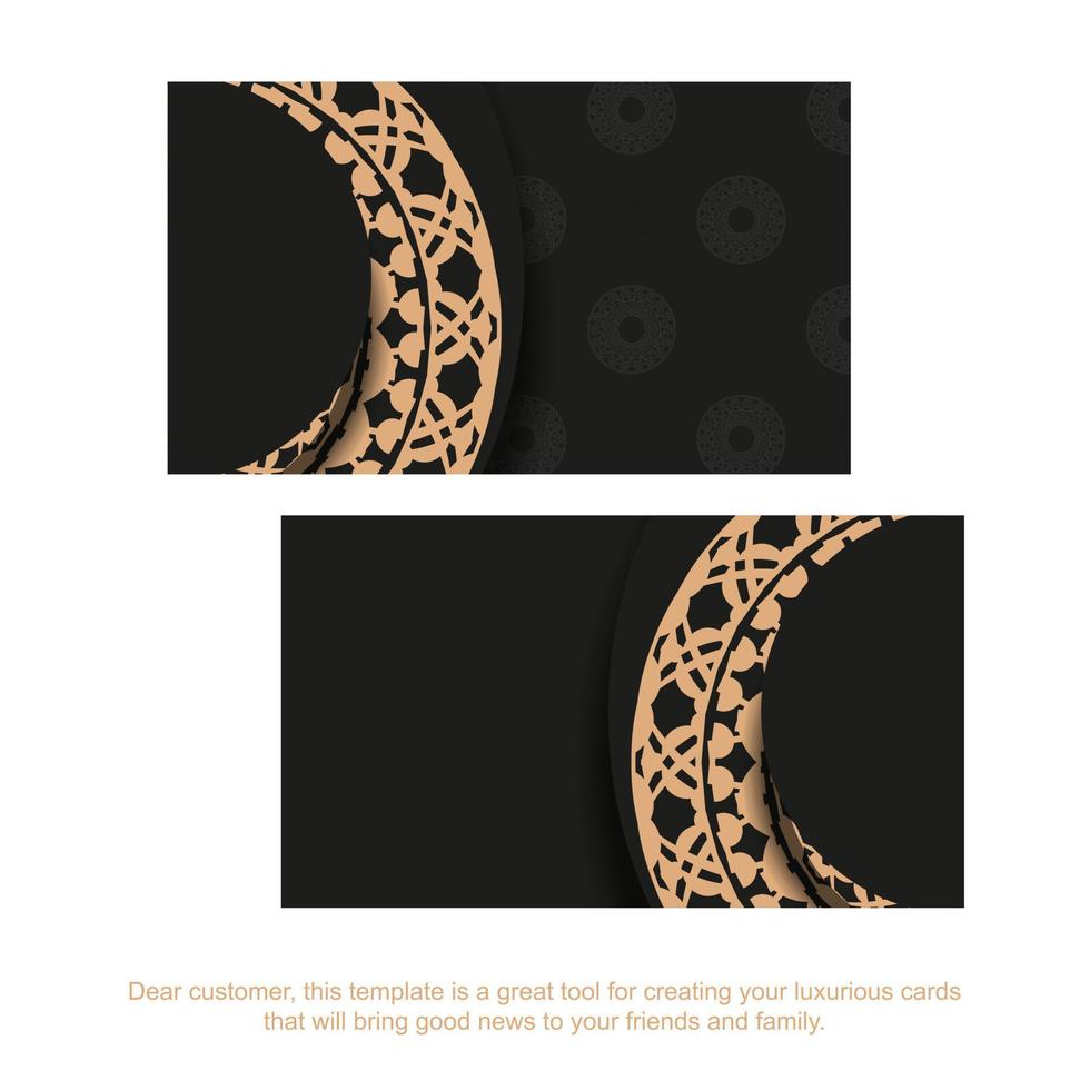 Black business card with brown vintage pattern vector