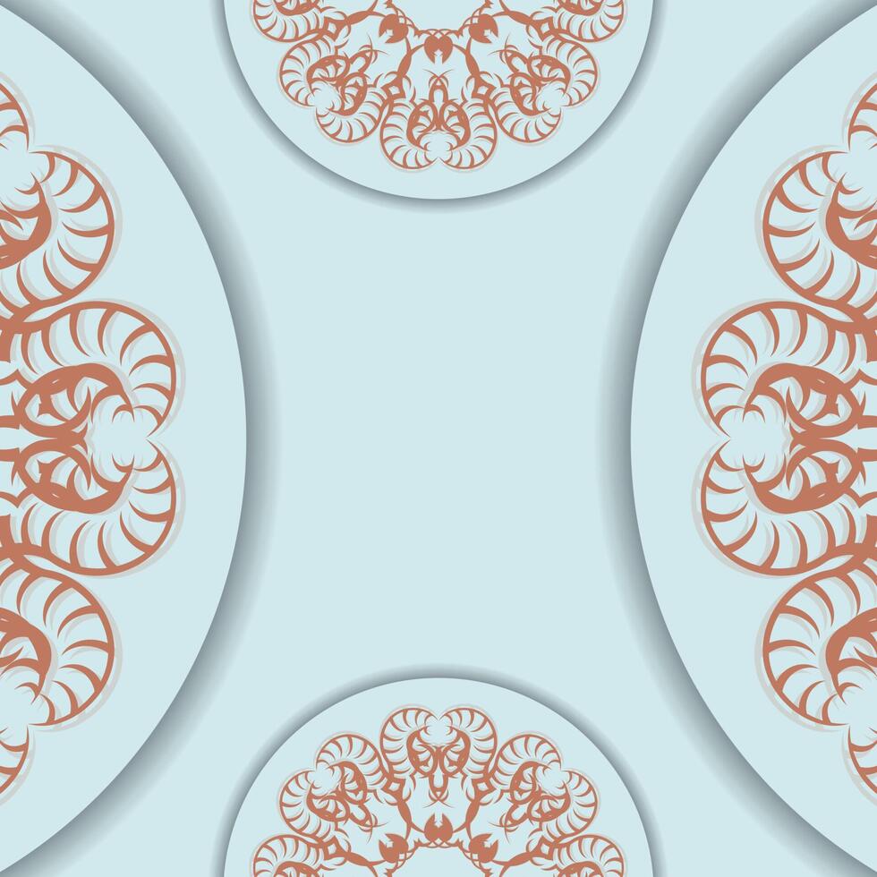 Aquamarine card with mandala coral ornament for your congratulations. vector