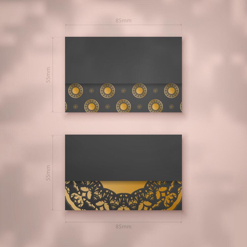 Business card template in black with Indian gold pattern for your business. vector