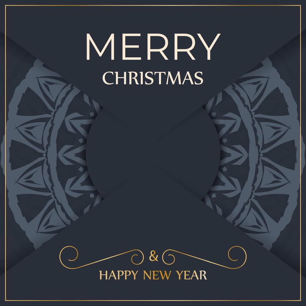 Festive Flyer Happy New Year in dark blue color with abstract blue pattern vector