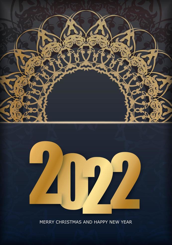 2022 happy new year black color flyer with vintage gold ornament vector