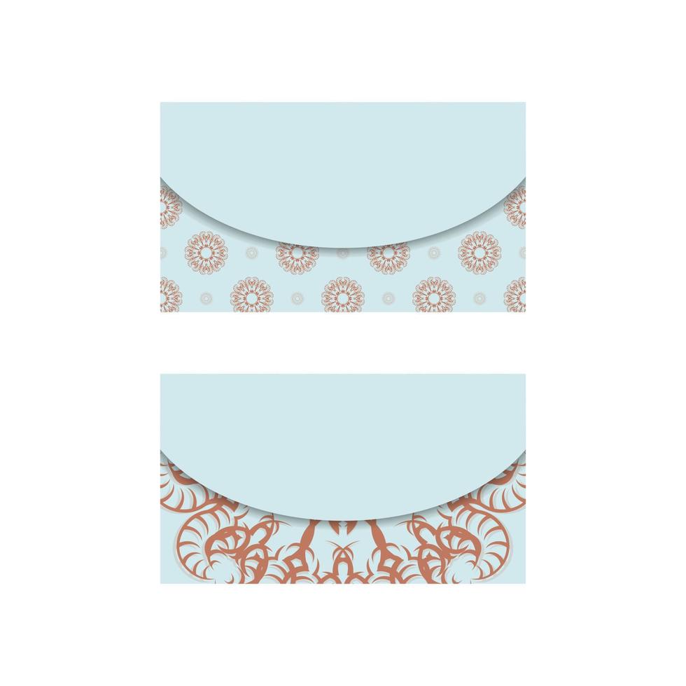 Business card in aquamarine color with a mandala coral ornament for your contacts. vector