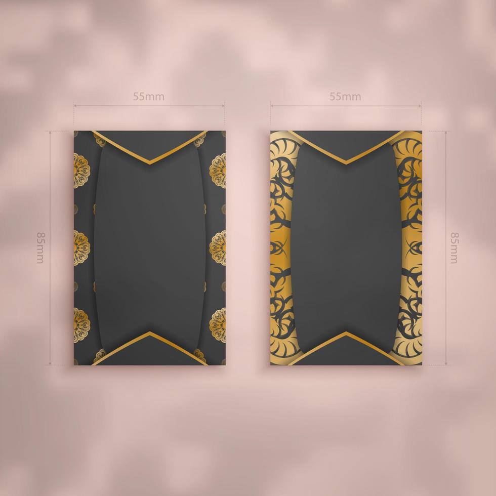 Black business card template with Indian gold pattern for your brand. vector