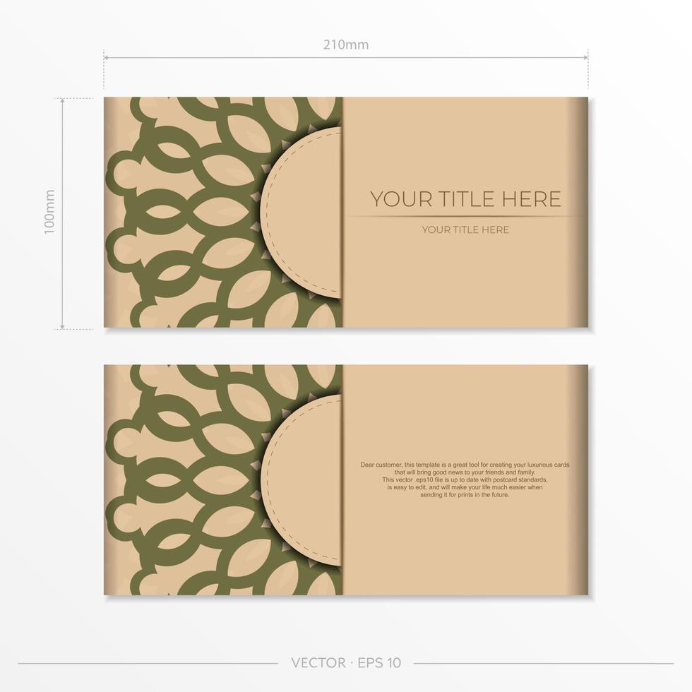 Vector Beige color greeting card design with mandala patterns. Invitation card design with space for your text and abstract ornament.