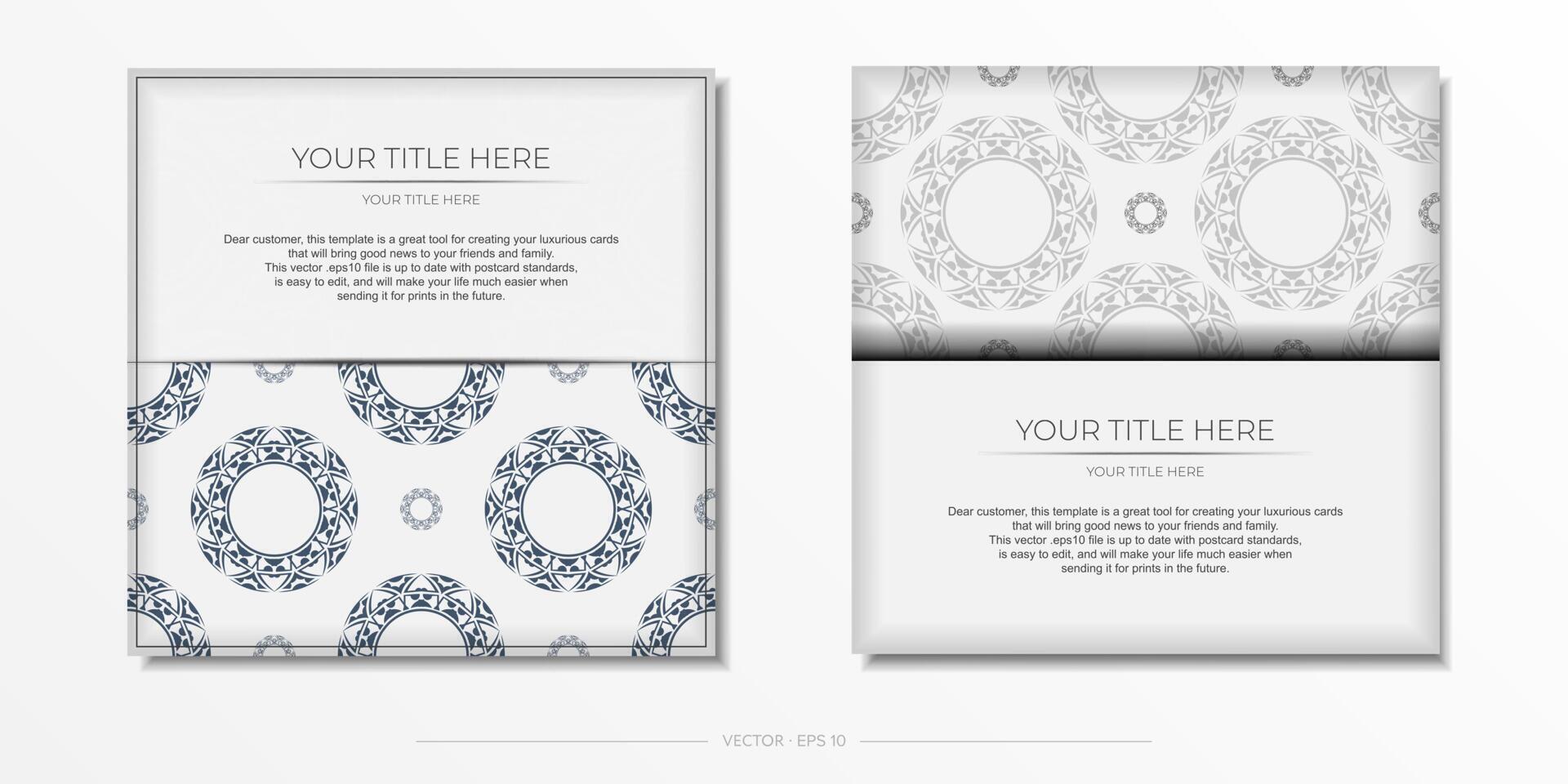 Invitation card design with space for your text and abstract patterns. Luxurious Vector Print Ready White Color Greeting Card Design with Patterns.