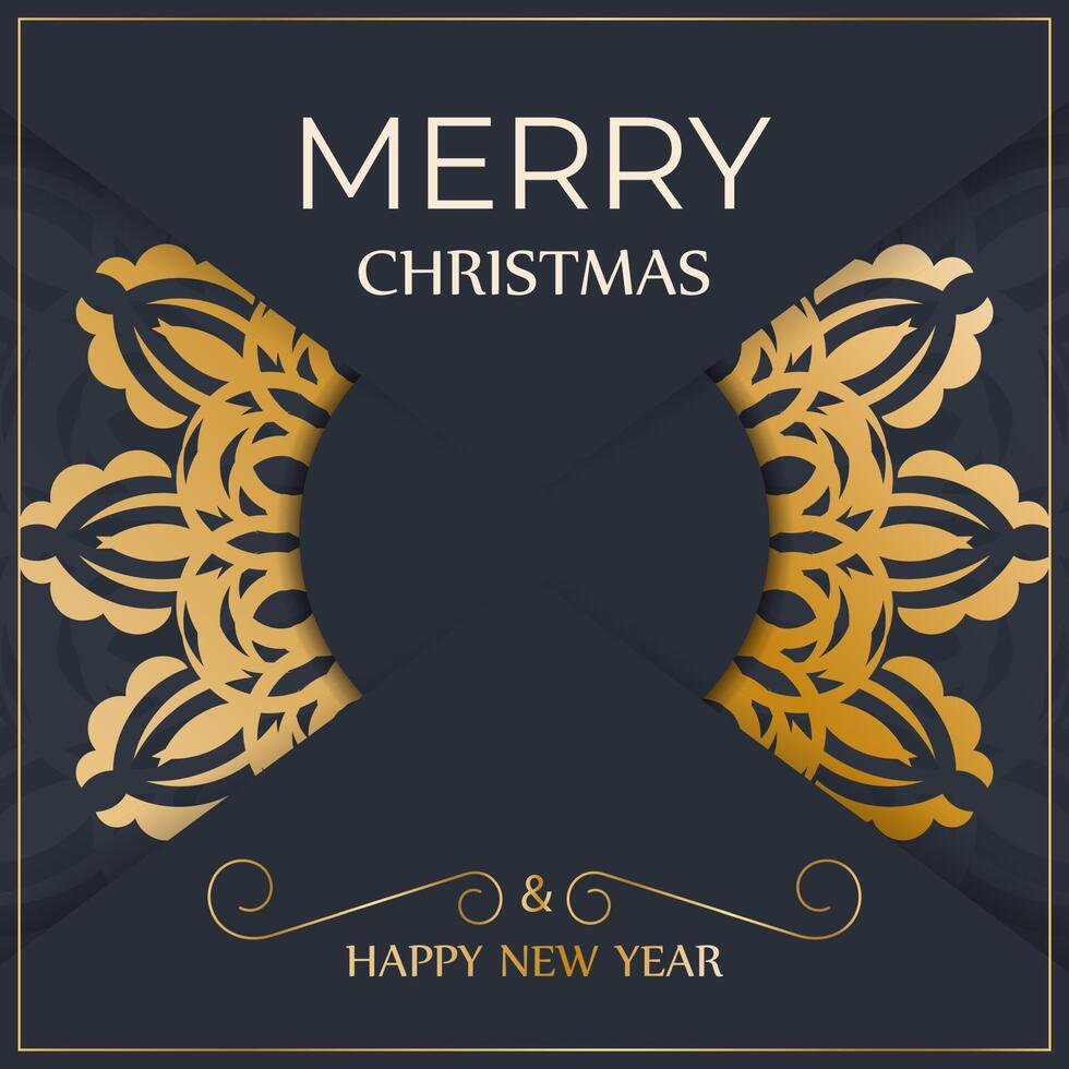 Dark blue happy new year brochure with luxury gold ornaments vector