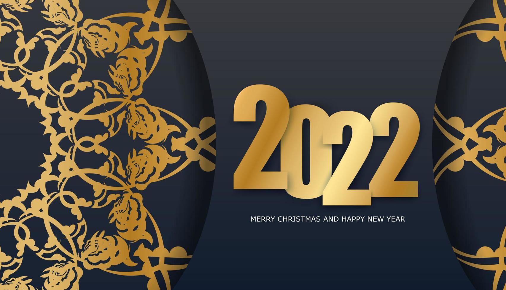 2022 holiday greeting card Merry christmas in black with abstract gold ornament vector