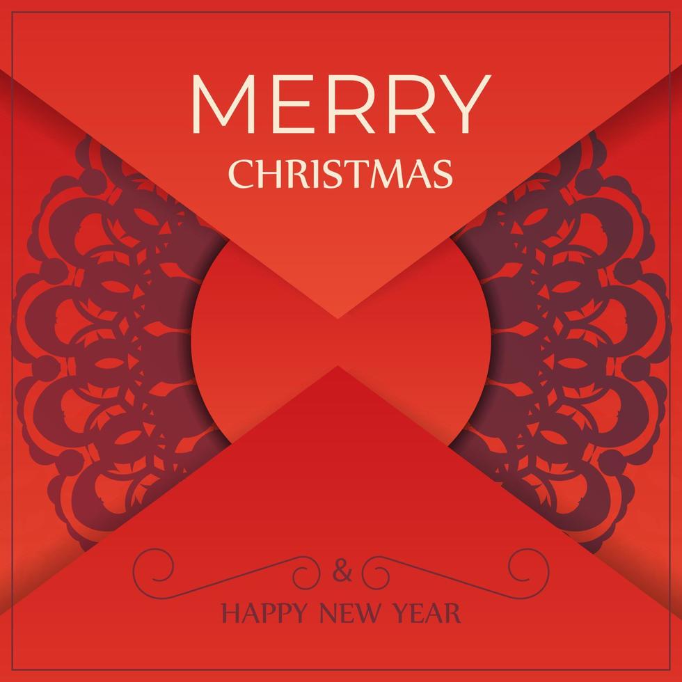 Brochure Merry Christmas Red color with vintage burgundy pattern vector