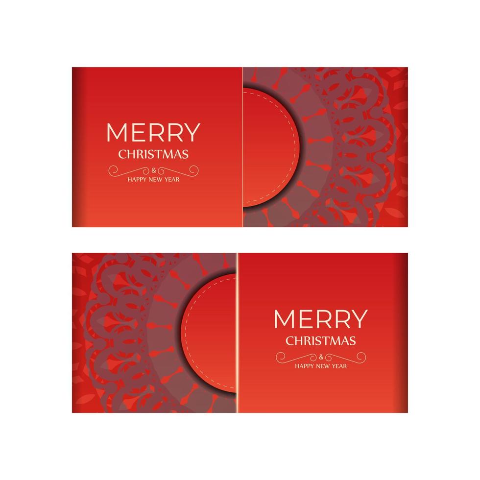 Holiday card Happy New Year Red color with luxurious burgundy pattern vector