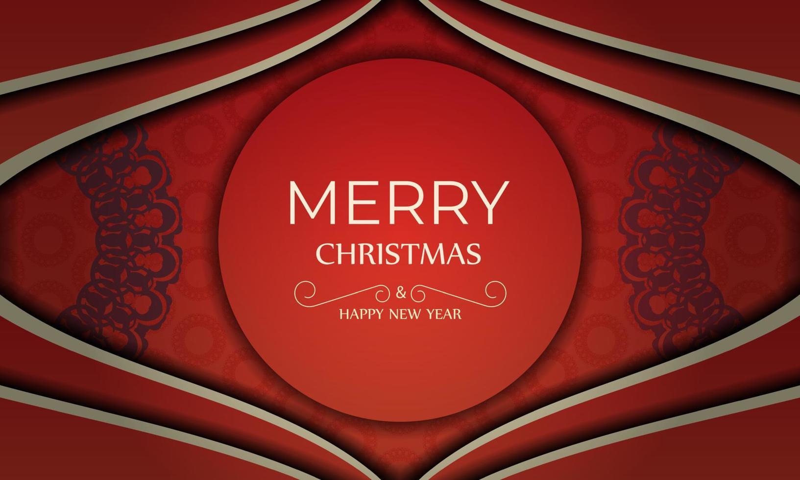 plantilla de tarjeta de felicitación feliz navidad y feliz año nuevo color rojo con patrón burdeos vintage vector