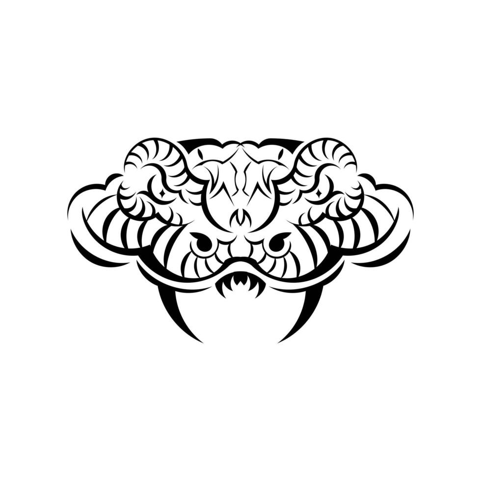 A black and white drawing of a dragon head vector