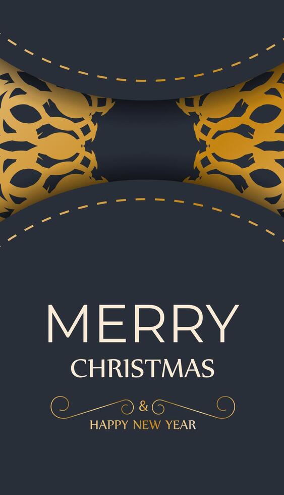 Flyer merry christmas and happy new year dark blue color with abstract gold pattern vector