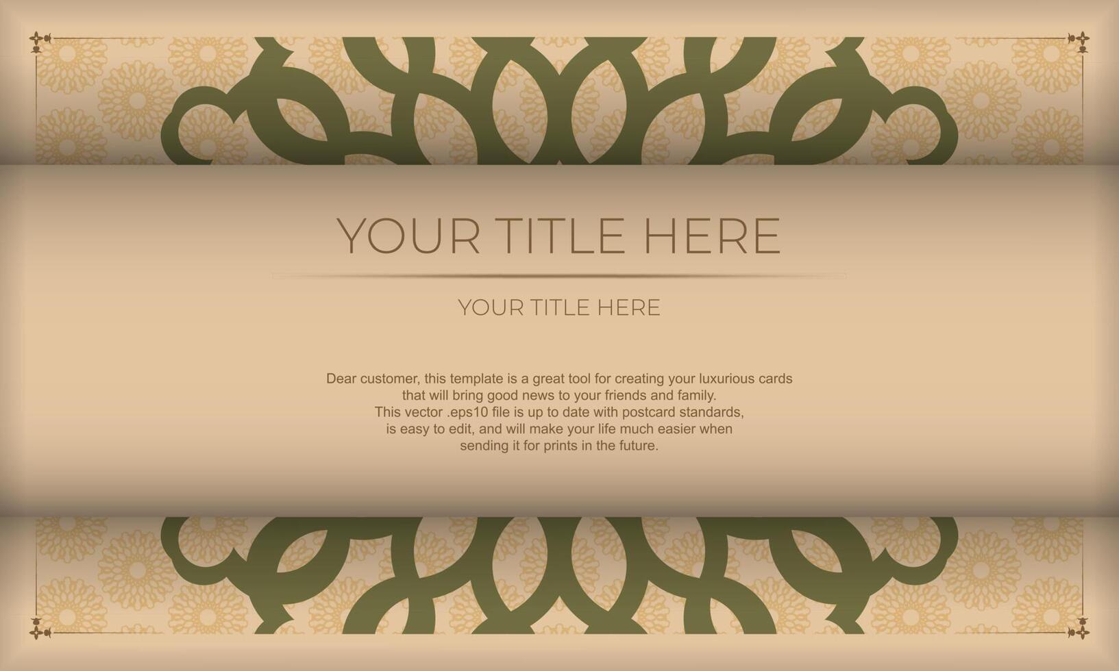 Template for postcard print design with Greek ornaments. Beige background with luxurious vintage ornaments and place for your logo. vector