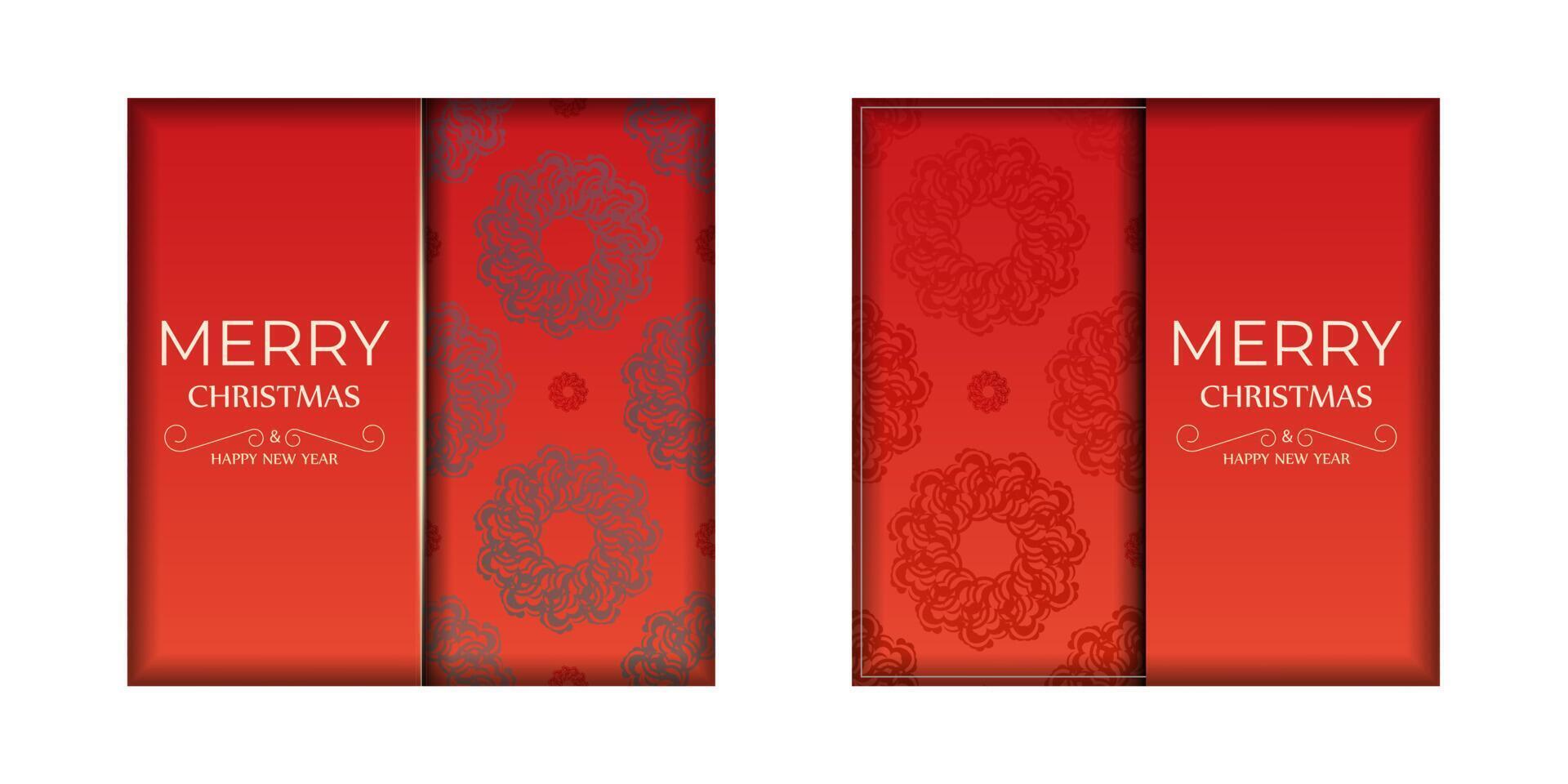 Red Color Happy New Year Brochure with Winter Burgundy Ornament vector