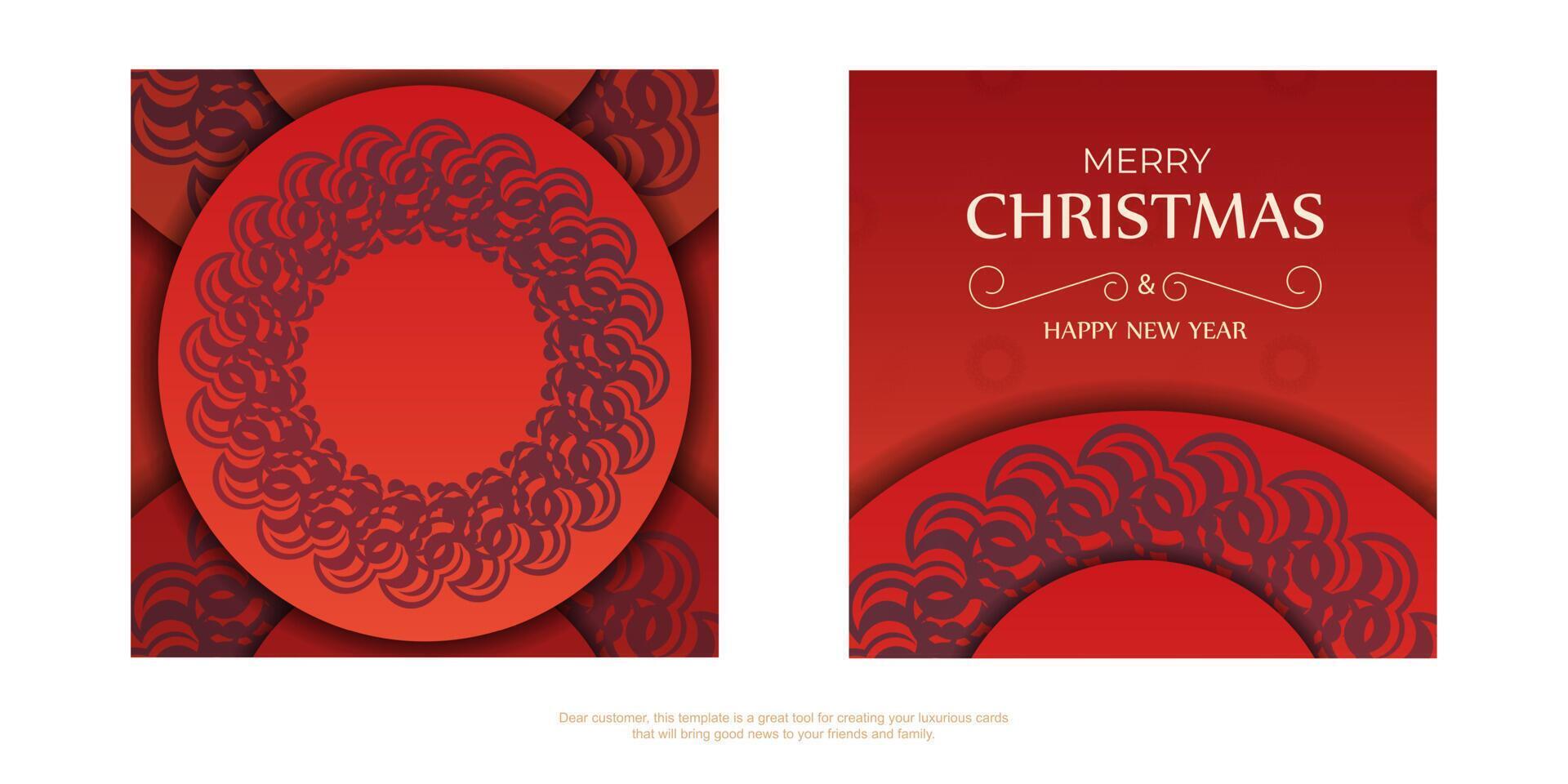 Brochure Template Merry Christmas and Happy New Year Red color with winter burgundy pattern vector