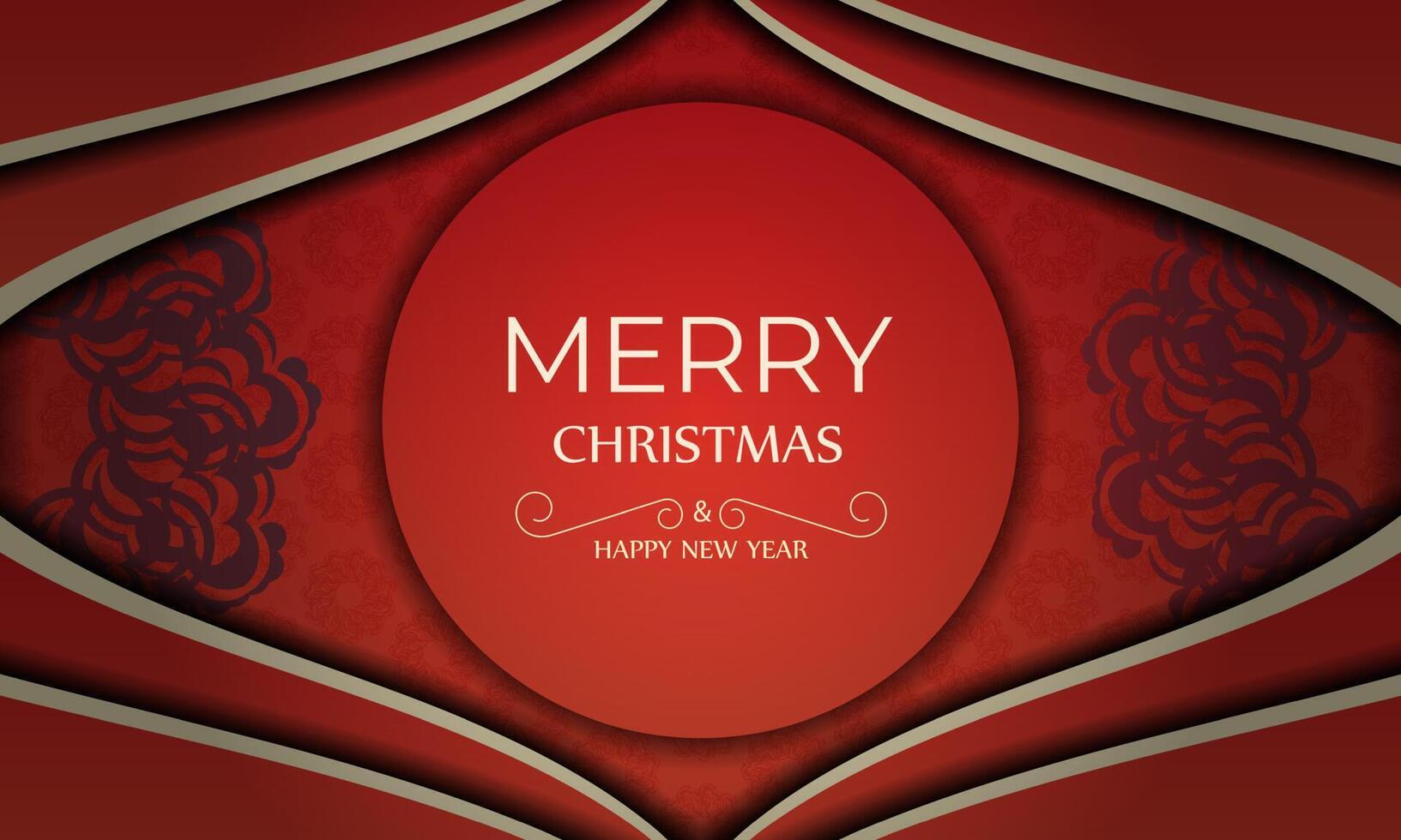 Red color happy new year flyer with vintage burgundy pattern vector