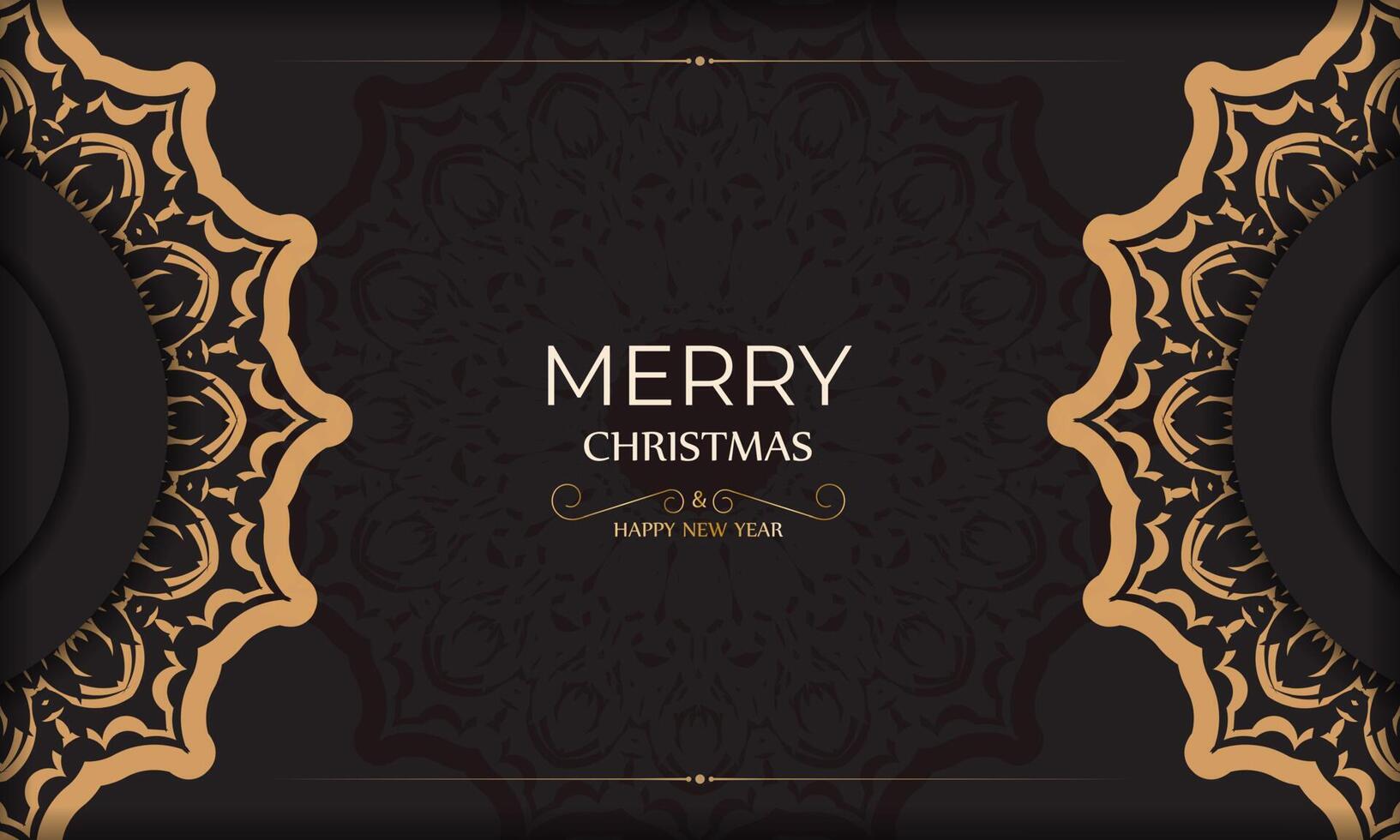 Merry Christmas and Happy New Year poster in black color with winter pattern. vector