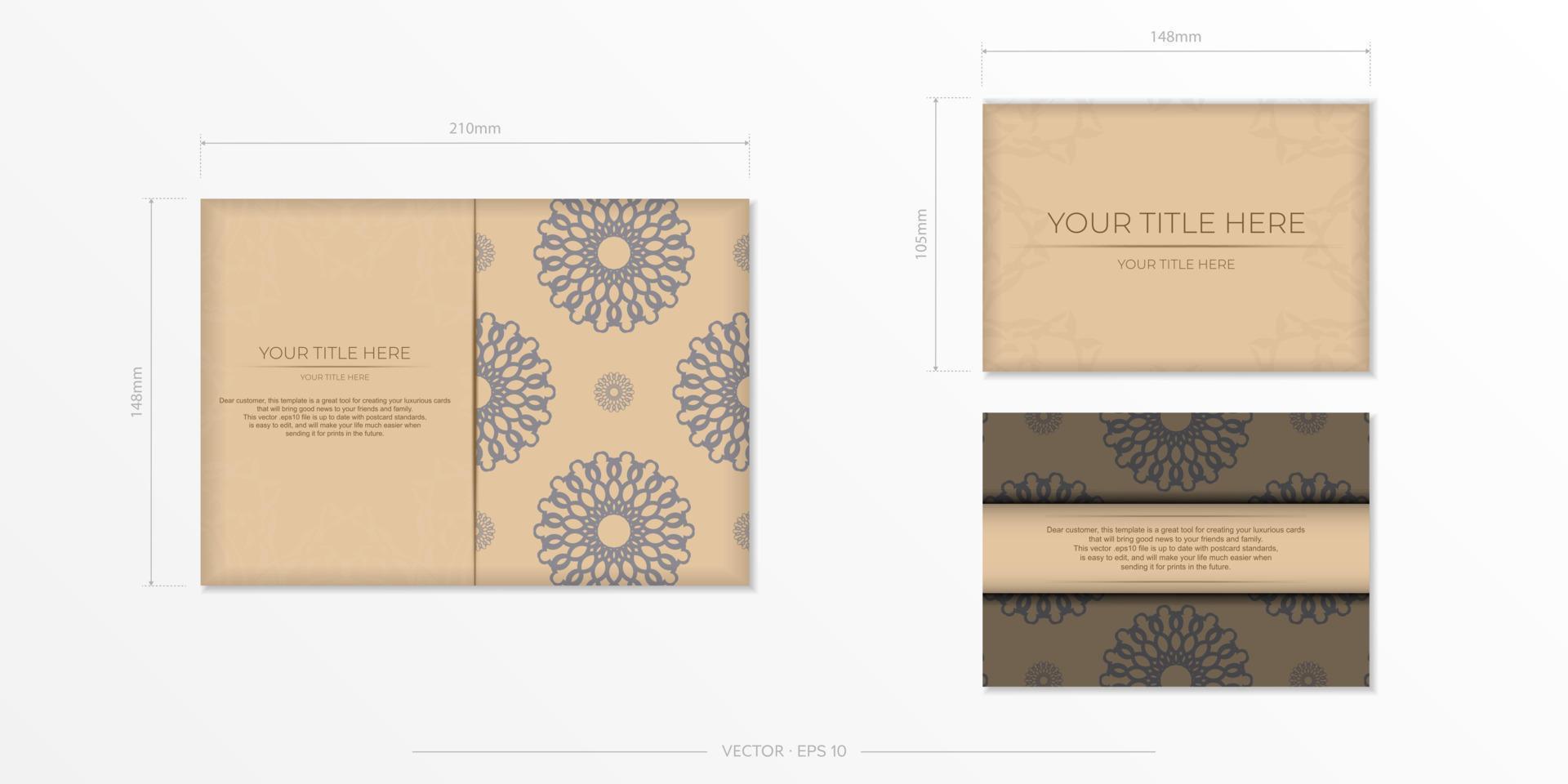 plantilla de tarjeta de invitación vectorial con lugar para el texto y adorno abstracto. diseño de postal de color beige con adorno de mandala. vector