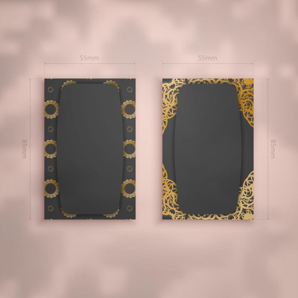 plantilla de tarjeta de visita en negro con patrón de oro indio para su negocio. vector